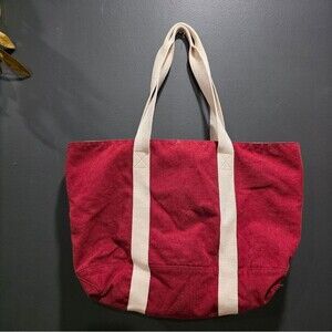 Eddie Bauer Red Cream Boat And Tote Style Cotton Canvas Bag 20x13